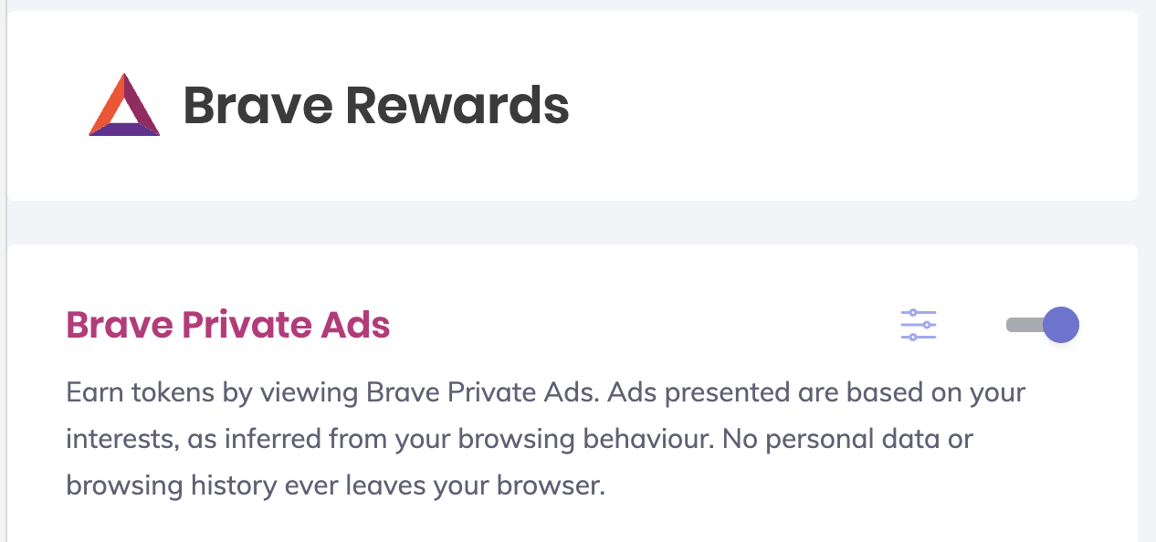 Brave Private Ads option enabled